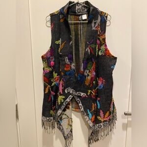 Anu Wool Cotton Embroidered Colorful Vest with Fringe